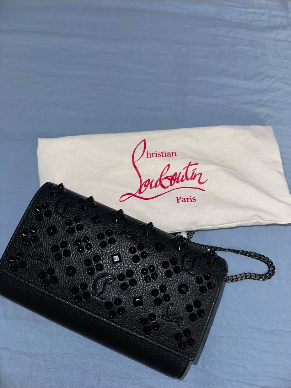 Christian Louboutin Black Embellished Leather Crossbody with Chain Strap